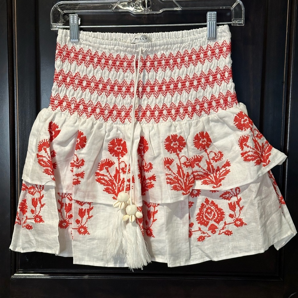 NWT Milly Estee Cross Stitch Embroidered Skirt, Size 4